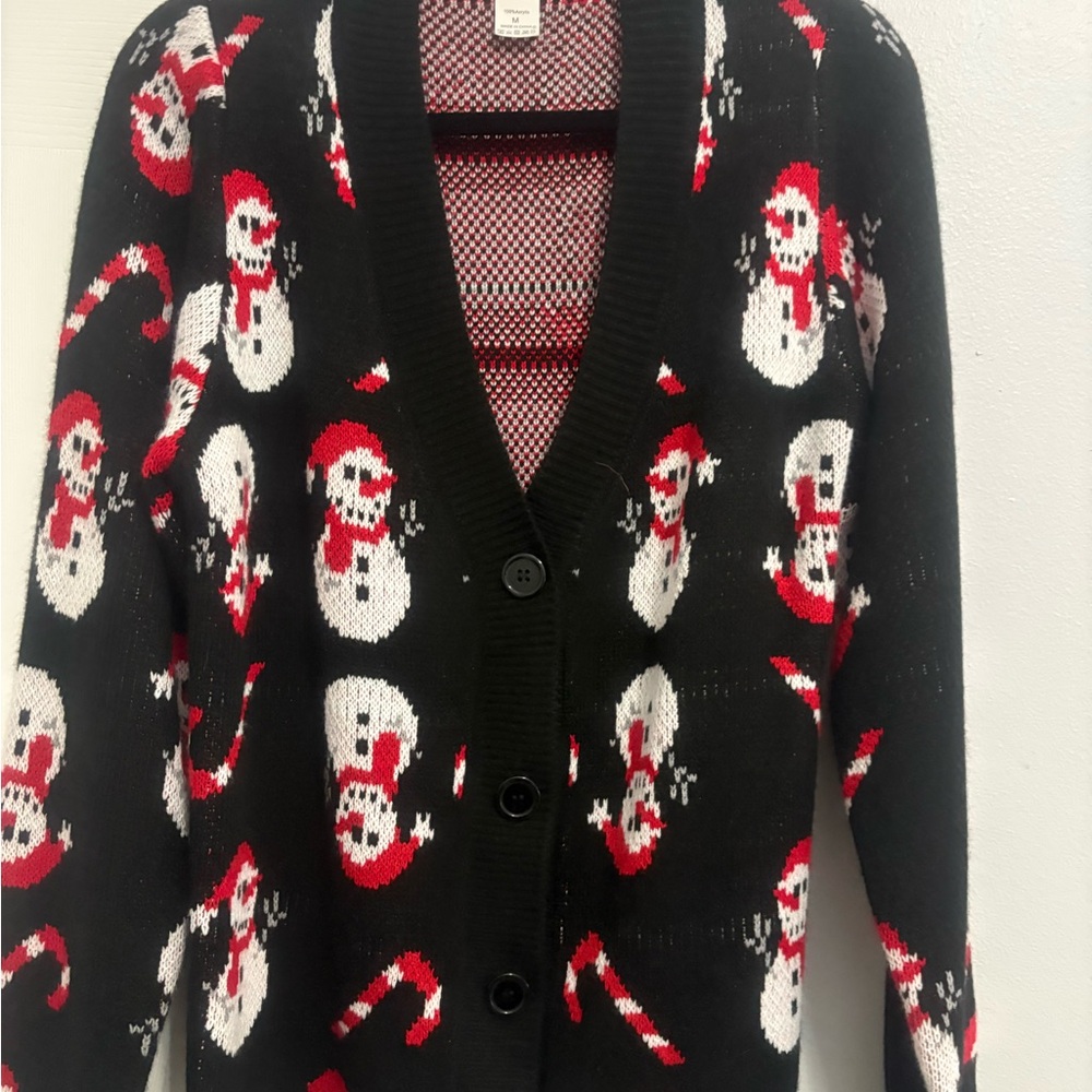 Festive Snowman Cardigan Sweater size M
